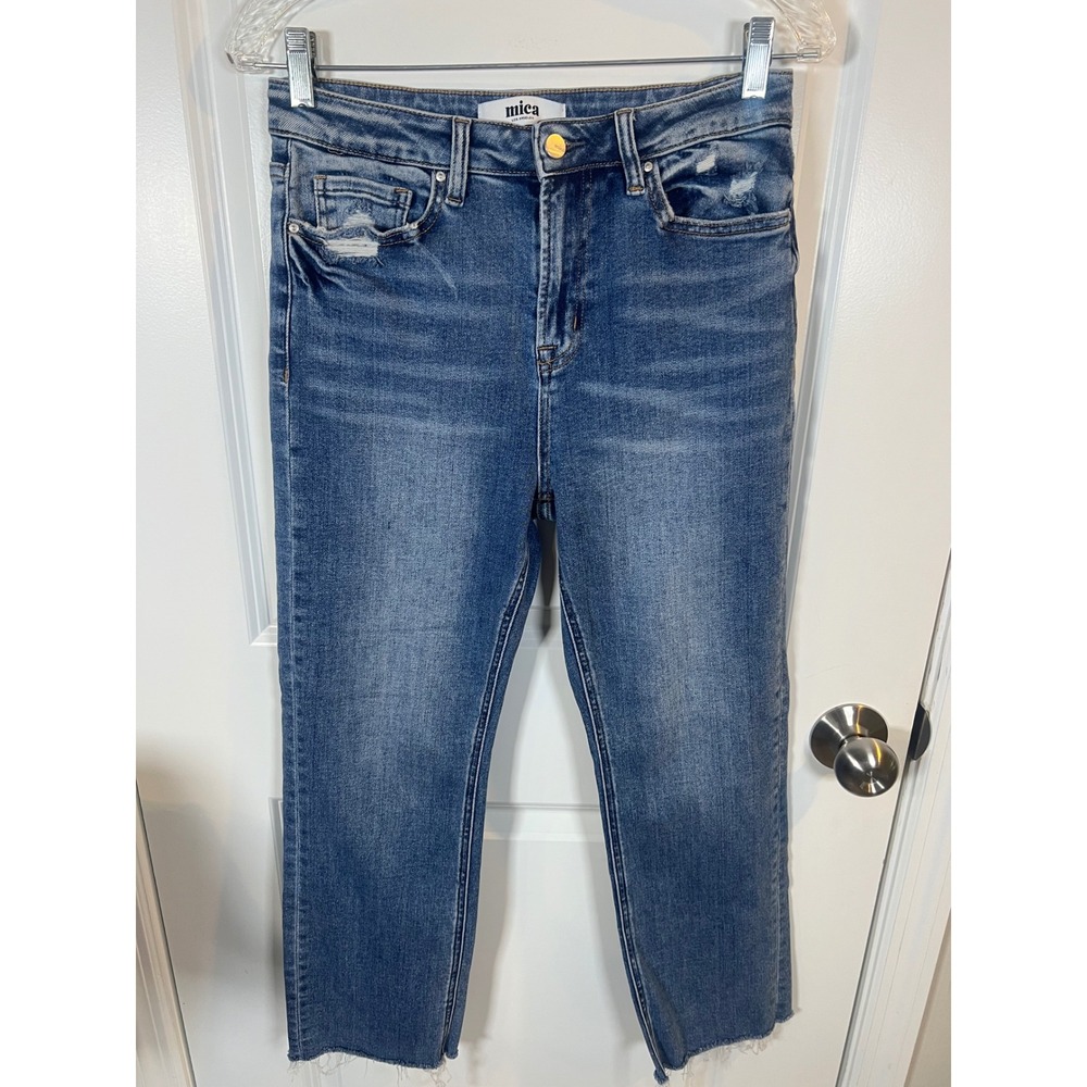 Mica Womens Straight Leg Jeans Raw Hem Blue Size 27
